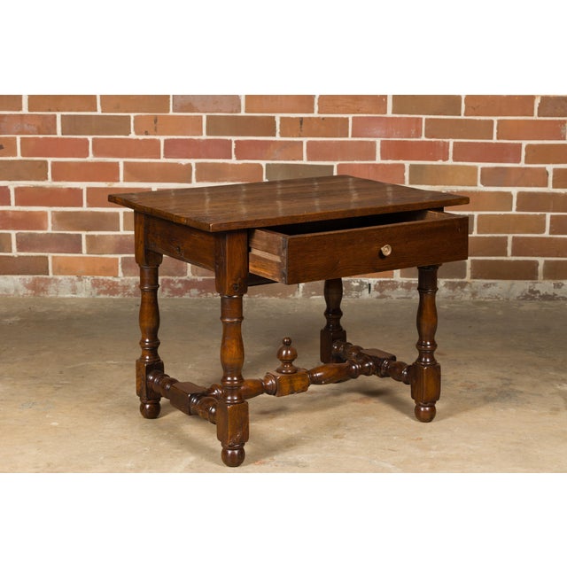 Brown 18th Century English Oak Side Table with Single Drawer and Turned Base For Sale - Image 8 of 12