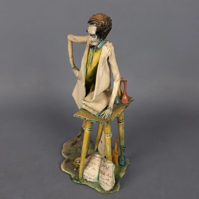 Vintage Ceramic Sculpture of the Wren Scientist by Toni Moretto, 1950s For Sale - Image 6 of 14