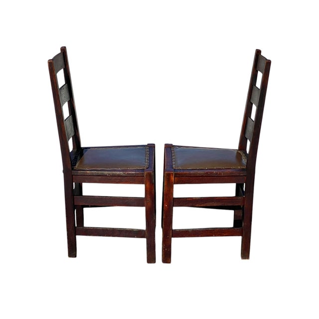 Wood Early 20th Century Pair of Antique Stickley Brothers Quaint Furniture Oak Chairs For Sale - Image 7 of 12
