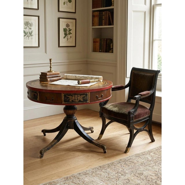English Regency Style Empire Drum Table Late 19th Century For Sale - Image 3 of 4