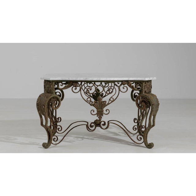 Metal 1960-1969 Italy Aged Wrought Iron Marble-Top Wrought Iron Console For Sale - Image 7 of 10