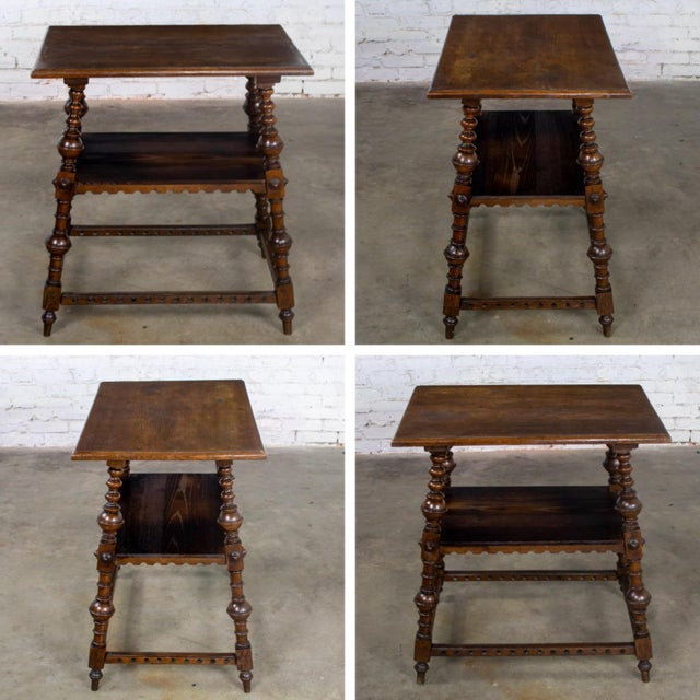 Brown Late 19th to Early 20th Century Wilhelminian or Jacobean Revival Oak Side or Lamp Table With 2 Tier Design For Sale - Image 8 of 18