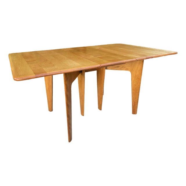 Mid 20th Century Attributed Heywood-Wakefield M166 Drop Leaf Dining Table — Mid-Century Modern Solid Maple, Sculpted Legs For Sale