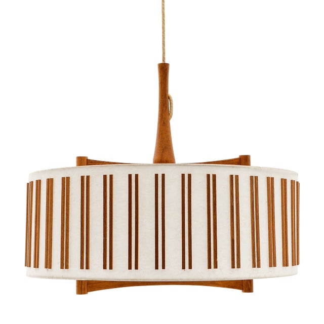 Japanese Adjustable Ceiling Lamp in Teak by Temde Swiss, 1960s For Sale