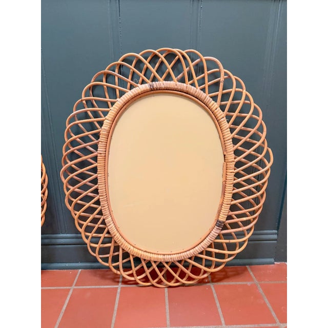 1950s Italian Wicker Oval Wall Mirrors by Franco Albini, a Pair For Sale In Dallas - Image 6 of 12