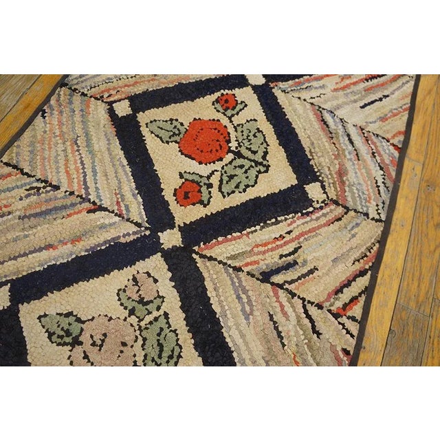 Camel 1930s Camel Geometric Folk Art Antique American Hooked Rug 2' 0'' X 3' 10'' Woven Wool Carpet For Sale - Image 8 of 10