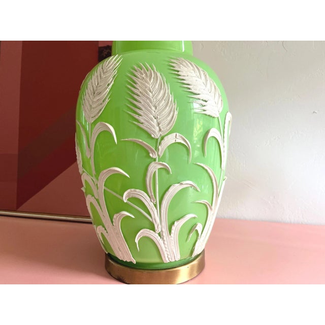 1970s Green Palm Ginger Lamp & Shade For Sale - Image 9 of 18