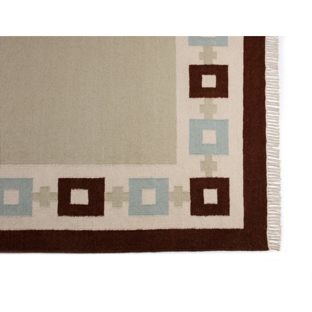 Part & Parcel Goods Wool Chain Rug 2’6” x 10', Celadon, Sky Blue, Chocolate and Eggshell For Sale In Charlotte - Image 6 of 6