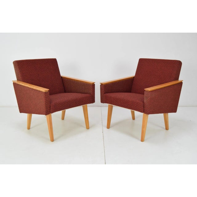 Made in Czechoslovakia Made of fabric, wood Upholstery has signs of use Original condition.