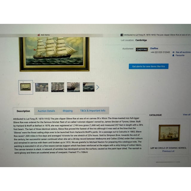 Large Victorian Marine Oil Painting of the Harland & Wolff Clipper Slieve Roe | Attributed to Lai Fong (Fl. 1870–1910) For Sale - Image 17 of 18