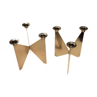 Danish Stainless Steel Candlesticks - Pair For Sale