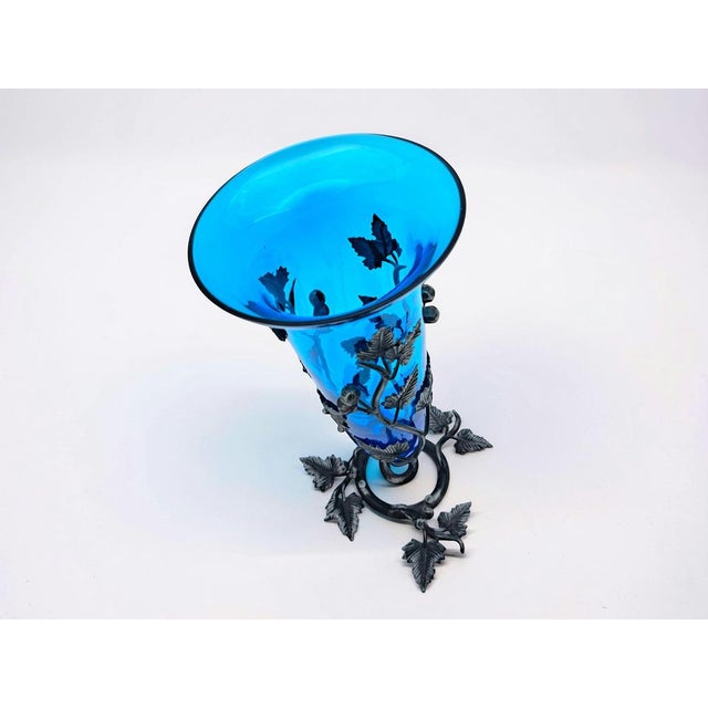 Mid-Century Modern Murano Glass and Wrought Iron Vase by Umberto Bellotto for Barovier & Toso, 1930 For Sale - Image 3 of 9