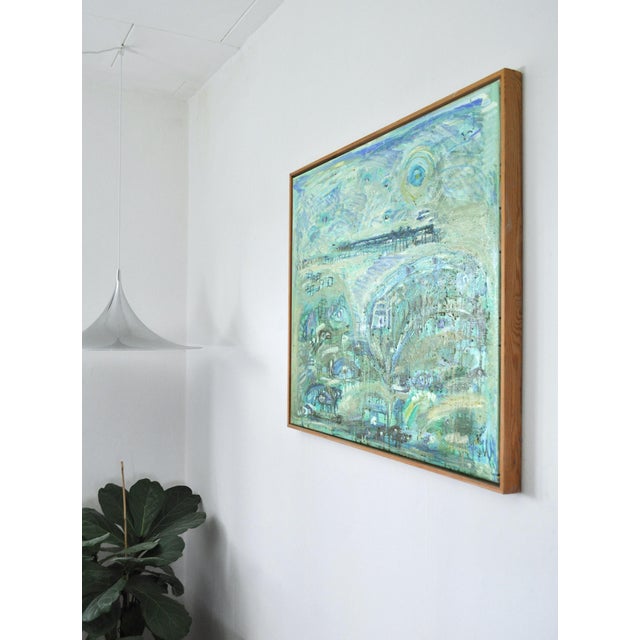 Mette Birckner, Abstract Impressionist Turquoise Town with Animals, 2018, Oil on Canvas For Sale - Image 3 of 10