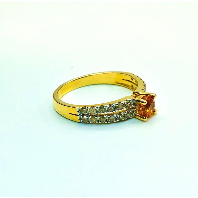 Bochic "Capri" Vintage Cognac Sapphire & Diamond Ring Set 18K Gold & Silver For Sale - Image 9 of 18
