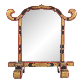19th Century Japanese Red and Black Lacquer Table Mirror Gilt Brass Mounts For Sale