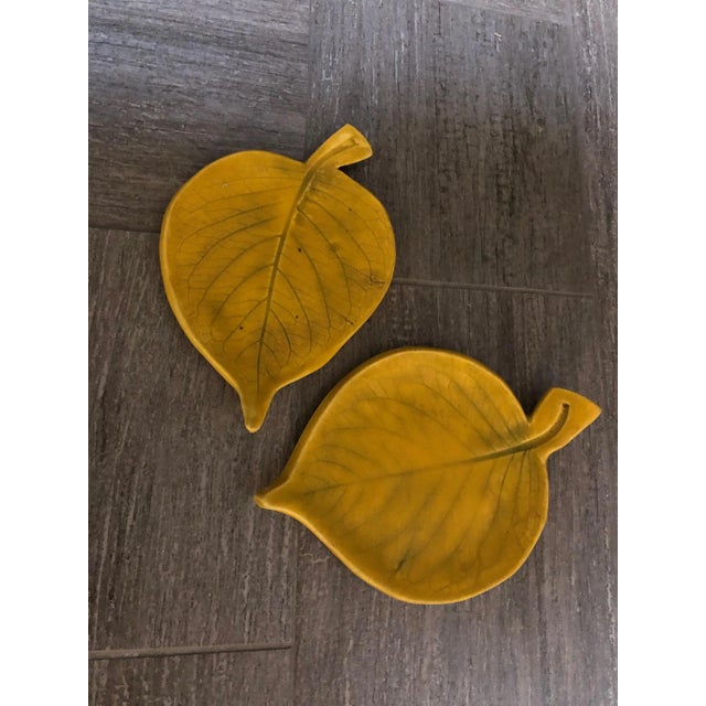 Yellow Pottery Leaf Plates - A Pair For Sale - Image 4 of 4
