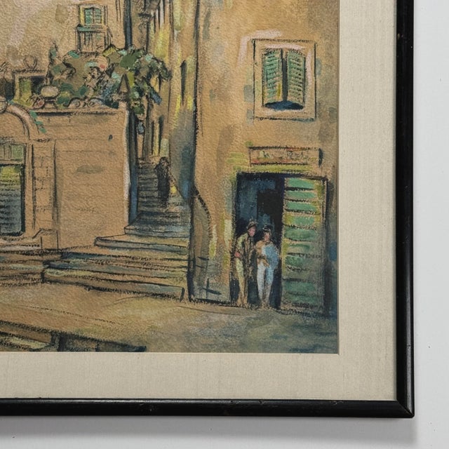 Vintage Post Impressionist Italian Village Cityscape (Watercolor on Paper) For Sale - Image 4 of 4