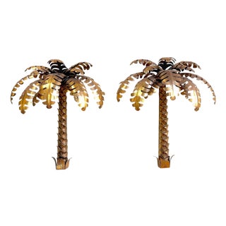 Pair of Maison Jansen Gilt Metal Palm Tree Sconces, France, 20th Century For Sale