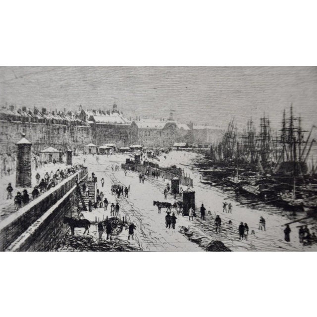 Mid 19th Century The Port Of Bordeaux, France In Winter: A 19th C. Etching by Maxime Lalanne, 1868 For Sale - Image 5 of 7