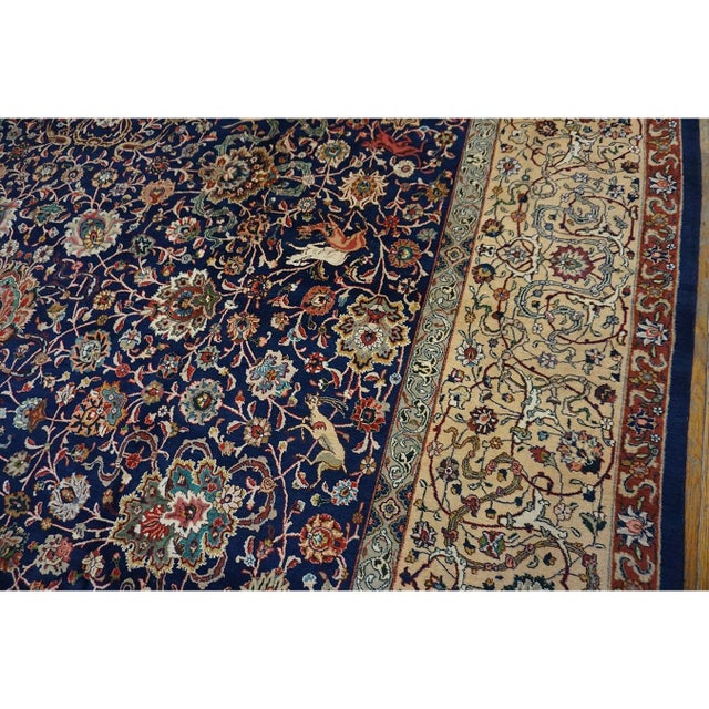 Persian 1940s Mid 20th Century Blue Navy Antique Hunting Handknotted Wool Carpet Rug For Sale - Image 3 of 9