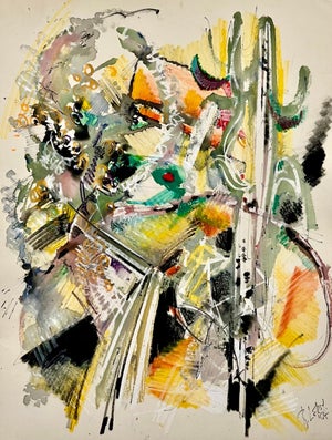 Roger Lersy, Large Modernist Art French Abstract Expressionist Colorful Painting Roger Lersy, 1964