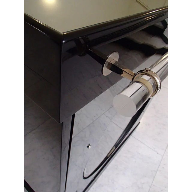 Wood Black Lacquered Bar Table with Mirror Round Turntable Acrylic Glass Handle, 1930s For Sale - Image 7 of 12
