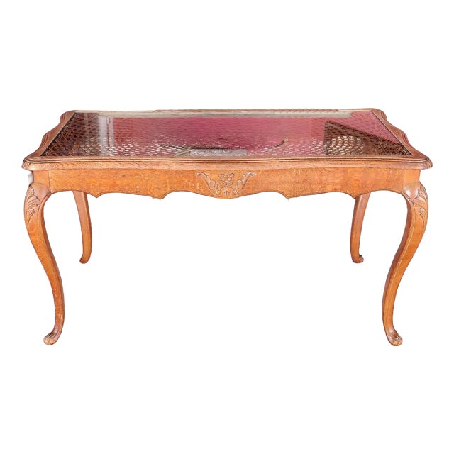 Oak Coffee Table with Wickerwork For Sale