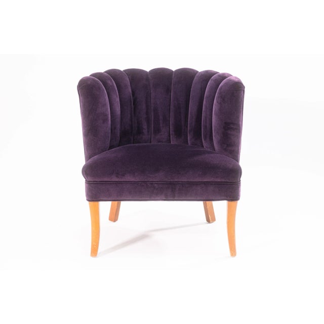 Contemporary Art Deco Style Purple Velvet Channel Back Accent Lounge Chair For Sale In Detroit - Image 6 of 9