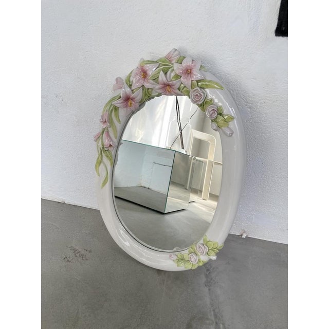 Oval Ceramic Mirror with Flowers, 1980s For Sale - Image 18 of 18