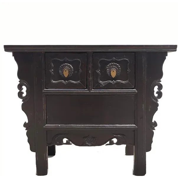 This 2 drawers table is retrieved from Shandong province and restored by the skilled craftsman. Adorned by the hand-carved...