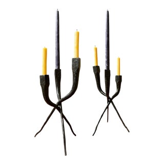 Mid 20th Century Pair of Iron Brutalist Candle Holders For Sale