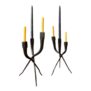 Mid 20th Century Pair of Iron Brutalist Candle Holders