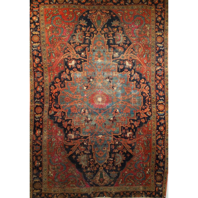 19th Century Persian Farahan Rug, Hand-Knotted Wool, Floral Medallion Design, Blue & Red, 4x6 For Sale - Image 11 of 18