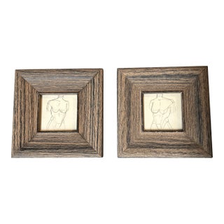 Two 1940’s Original Art Deco Nude Figure Study Drawings- Set of Two For Sale