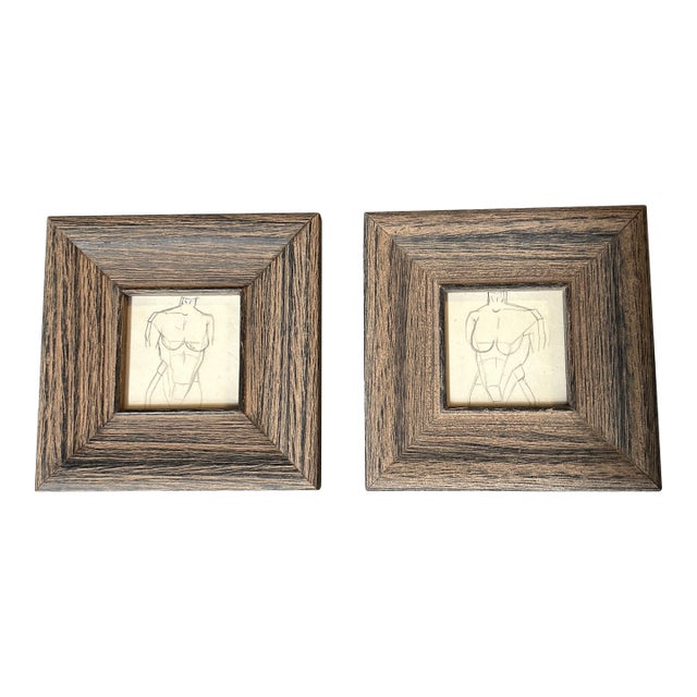 Two 1940’s Original Art Deco Nude Figure Study Drawings- Set of Two For Sale