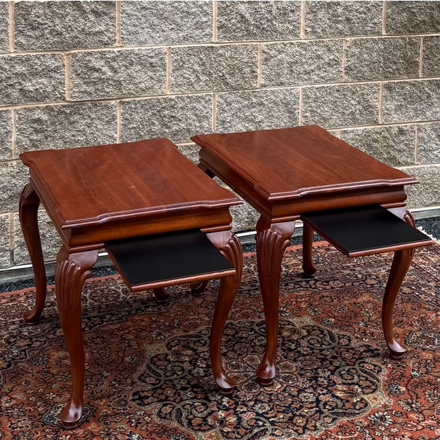 Queen Anne 1990s Knob Creek Penn Manor Collection Queen Anne Solid Cherry Tea Tables - A Pair (31-8224) For Sale - Image 3 of 17