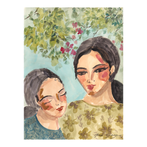 Sisterhood II - Figurative Women in Nature Watercolor Portrait Painting on Paper by Ama Liyanage