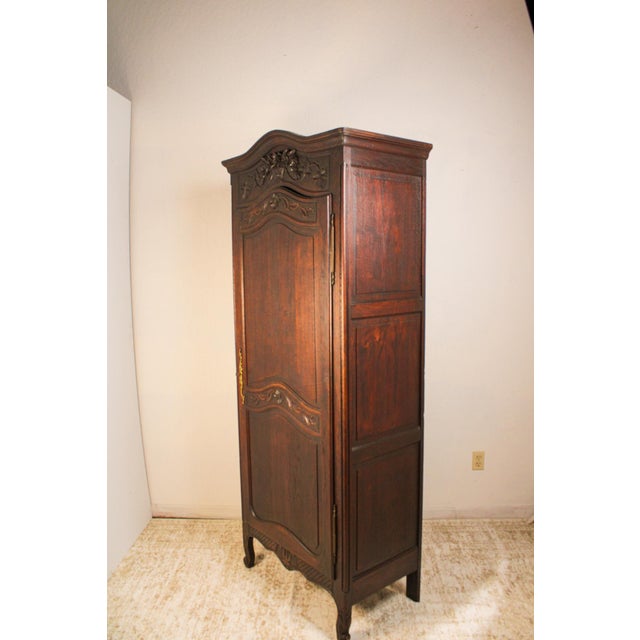 French Provincial Antique French Provincial Carved Oak Bonnetière Cabinet For Sale - Image 3 of 14