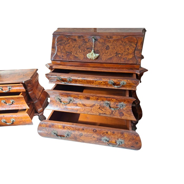 Vintage Dutch Baroque Triptych Drop-Leaf Cabinet and Inlaid Nightstands, 1920s, Set of 3 For Sale - Image 10 of 18
