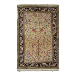 Antique Persian Qum Rug With Central Floral Play in Pastel Hues - Rug & Kilim For Sale