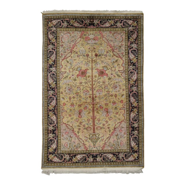 Antique Persian Qum Rug With Central Floral Play in Pastel Hues - Rug & Kilim For Sale