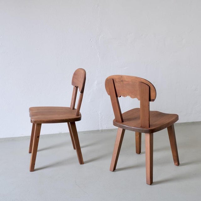 Rustic Rustic Carved and Stained Pine Chairs, Sweden, 1940s, Set of 2 For Sale - Image 3 of 7