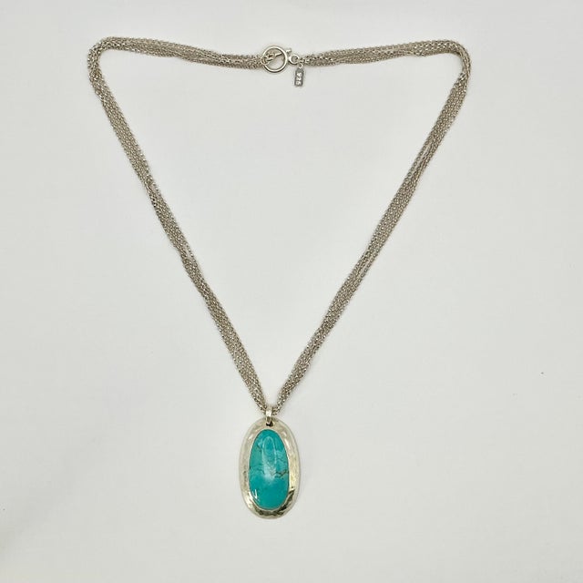 Rustic 1980s Vintage Southwestern Americana Peyote Bird Turquoise & 4-Strand Sterling Pendant Necklace - 22” For Sale - Image 3 of 14