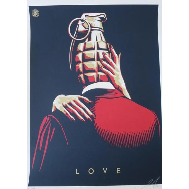 Shepard Fairey (Obey) Love Is The Drug (Red), 2012 Silkscreen on cream paper Speckletone. Signed by Shepard Fairey....