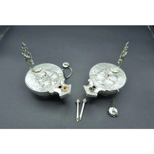 Antique 19th Century Italian 800 Silver Galleon Ships Spirit Lamps- Set of 2 For Sale In Monterey, CA - Image 6 of 9