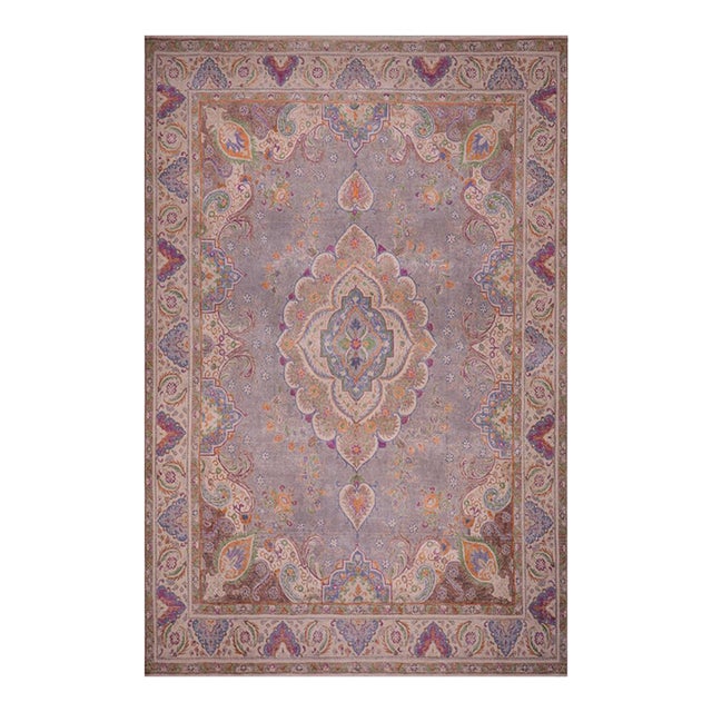 1990's Vintage Gray/Tan Wool Rug - 9'7'' X 12'5'' For Sale