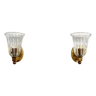 Vintage Italian Brass and Murano Glass Wall Sconces, 1990s, Set of 2 For Sale