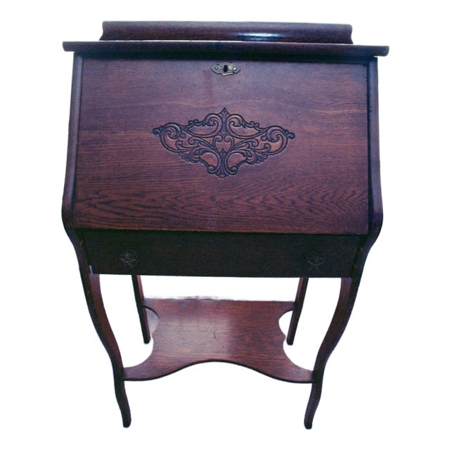 Antique Turn-of-the-Century Quarter-Sawn Oak Drop-Front Secretary Desk For Sale