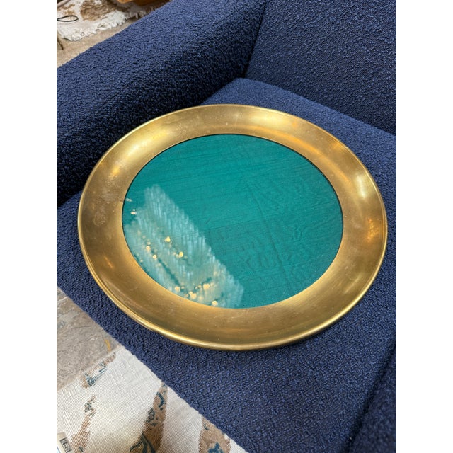 Italian Brass and Green Glass Decorative Catchall Tray, 1970s For Sale - Image 4 of 5