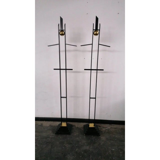 Black Mid-Century Italian Sculptures or Valet Stands in Metal and Brass, Set of 2 For Sale - Image 8 of 8